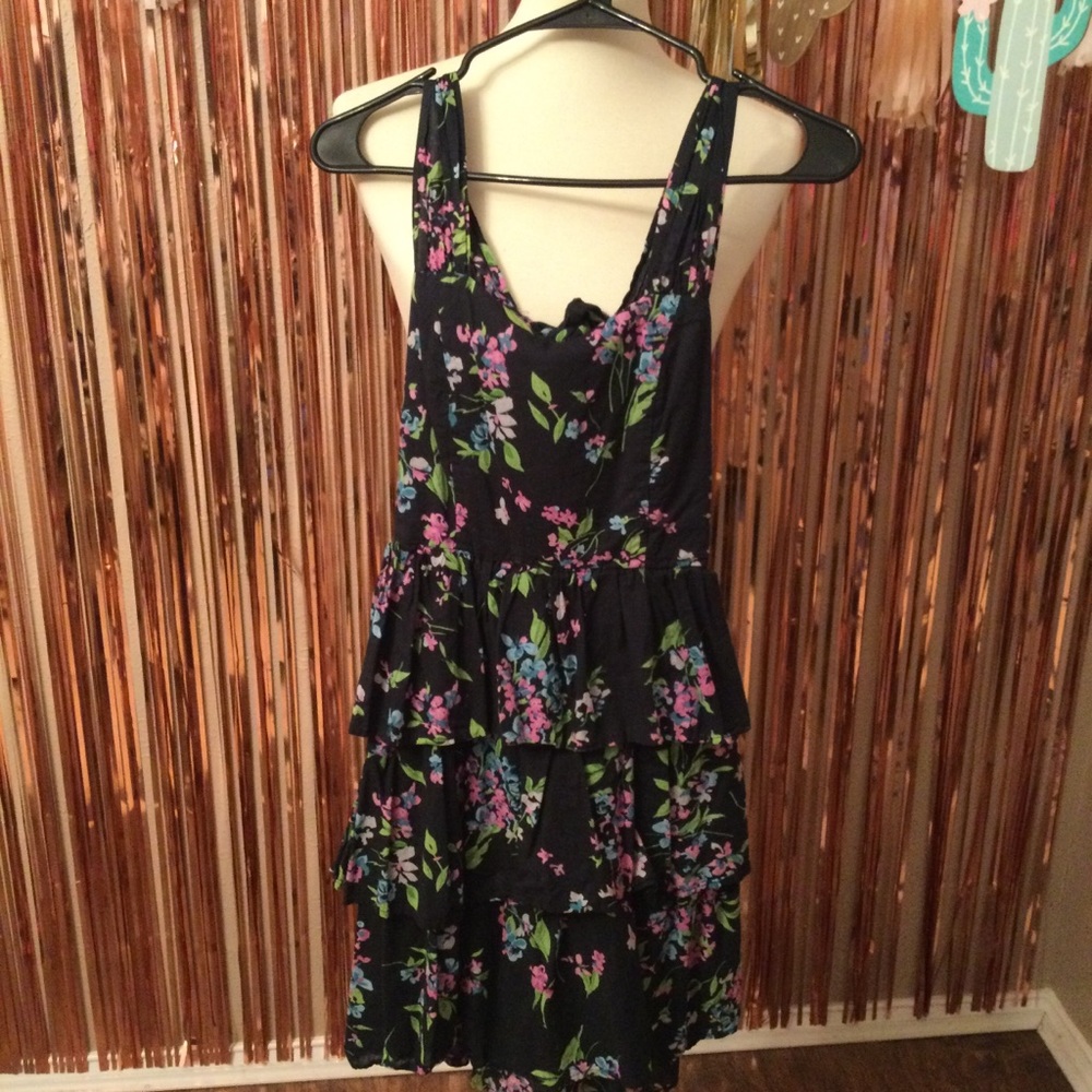 Xhilaration Black Floral Tiered Ruffle Dress